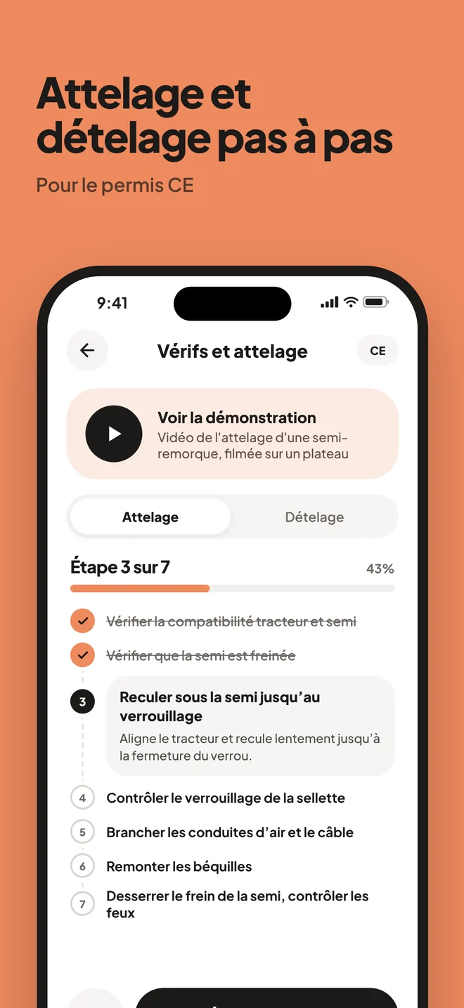 Attelage et dételage pas à pas pour le permis CE
